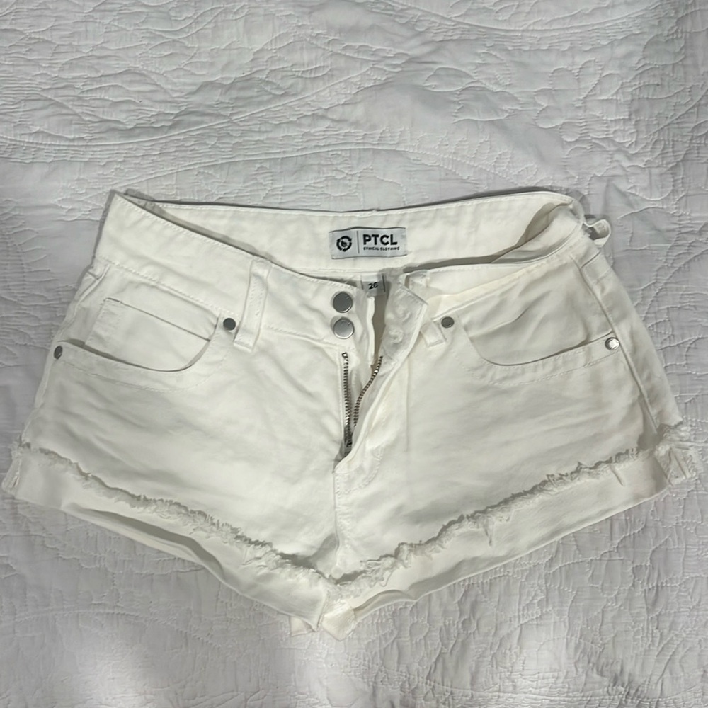 PTCL white denim shorts